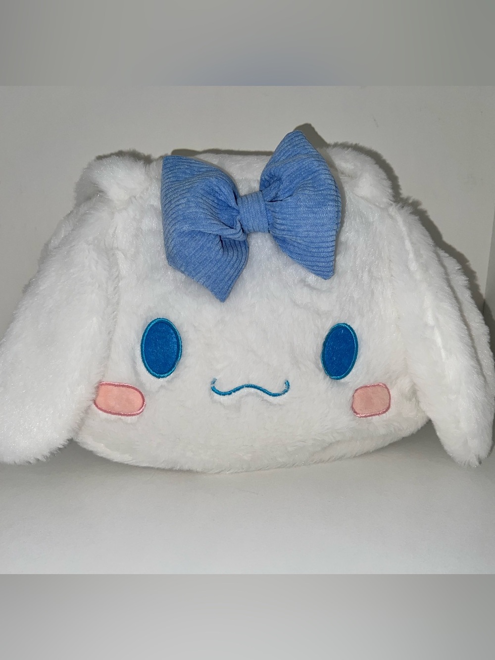 Sanrio White Plush Shoulder Bag with Blue Bow Accent